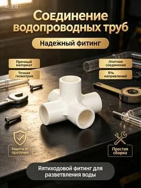 ПВХ фитинги для труб, объемный пятиходник, водоснабжающий угольник