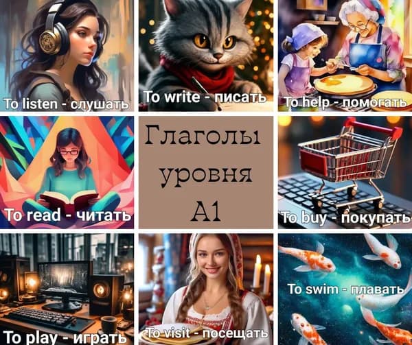 Набор наклеек стикеров "Наклейки для изучения английского языка уровень А1 глаголы" 32 штуки 4,5 x 6,5 см для телефона, ежедневника, ноутбука