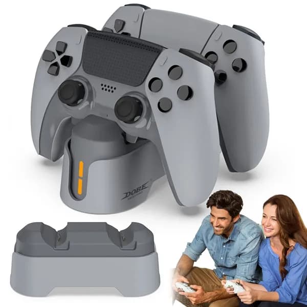 Зарядная станция для контроллеров PS5 и PS5 Edge, двухместная, с индикаторами состояния зарядки, цвет серый