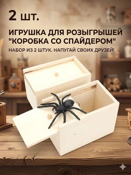 Забавная деревянная коробка страха Паук, спрятанный в коробке 2 шт