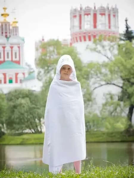 Полотенце крестильное большое с капюшоном и вышивкой, 145*90