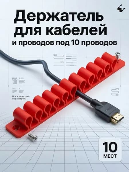 Органайзер для проводов / Держатель для проводов, зарядки и кабелей 10 разъемов