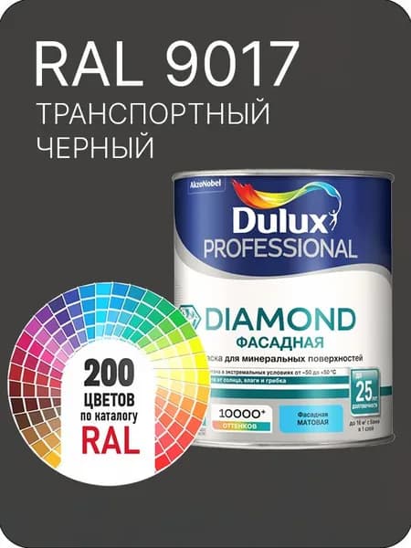 Краска для минеральных и деревянных фасадов Dulux Diamond цвет глубокий транспортный черный Ral 9017 0.8 л.