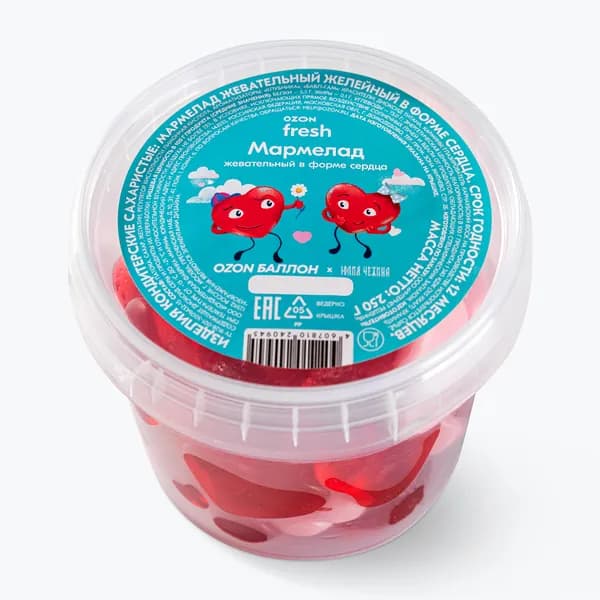 Мармелад жевательный желейный в форме сердца 250 г, Ozon fresh