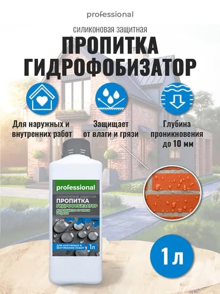 PROFESSIONAL Гидрофобизатор пропитка для бетона, для кирпича, для гипса водоотталкивающая на водной основе 1л