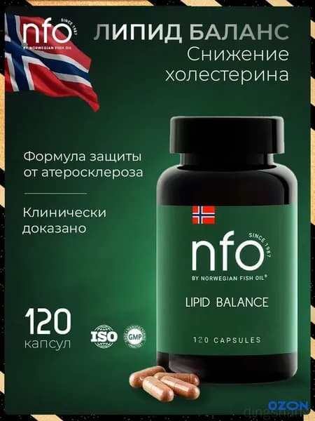 NFO Липид Баланс витамины для снижения холестерина, 120 капсул / Норвегия