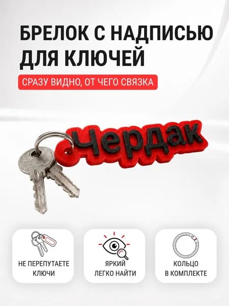 Брелок для ключей с надписью Чердак, брелок-метка для маркировки ключей от чердака, 3D печать, красно-черный