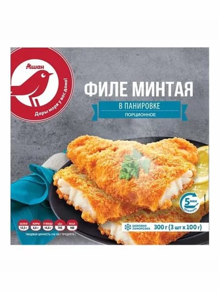 Филе минтая АШАН Красная птица в панировке 300 г