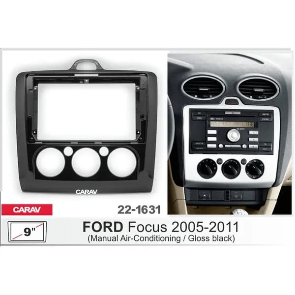 Переходная рамка 9" Android для FORD Focus 2005-2011 кондиционер, черный глянцевый CARAV 22-1631