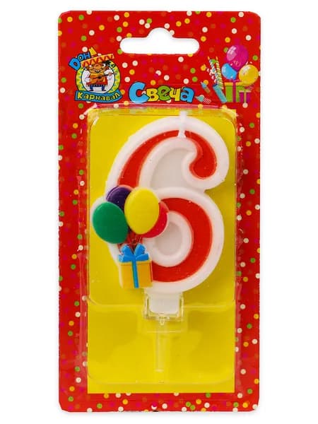 Miland Свечи для торта цифра 6, 7 см, 1 шт