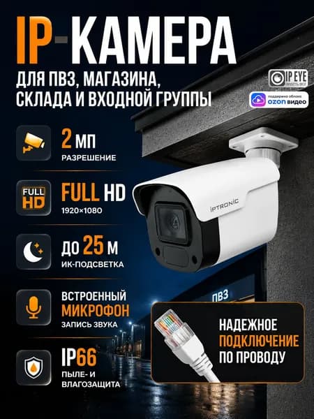 IP-камера с микрофоном, PoE, IPEYE, ONVIF, HD 2 Мп, для ПВЗ, магазина, склада и входной группы