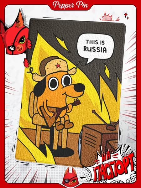 Прикольная обложка на паспорт с мемом This is fine