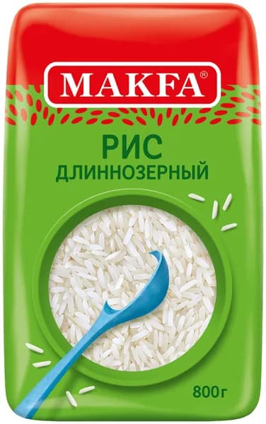 Рис длиннозерный MAKFA шлифованный 1-й сорт, 800 г / Рисовая крупа