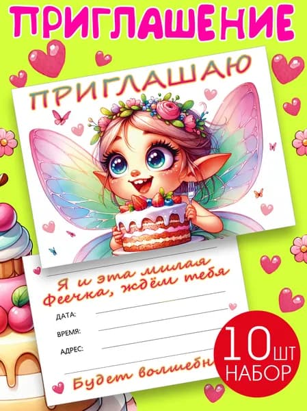 Приглашение открытка "Приглашение" Феечка74х105мм