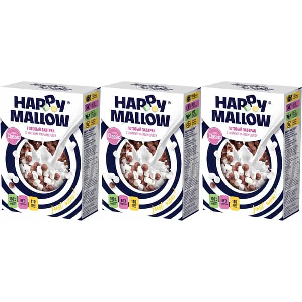 Сухой завтрак Happy Mallow с мягким маршмеллоу 240 г, набор: 3 штуки