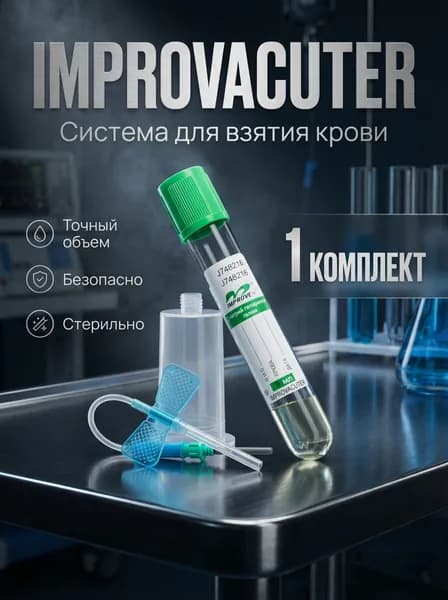 2. Система для взятия крови, для плазмолифтинга: Вакуумная пробирка Improvacuter с натрий гепарином и гелем 1 шт.; Переходник 1 шт.; Игла-бабочка 23 G, с луер-адаптером 1 шт.