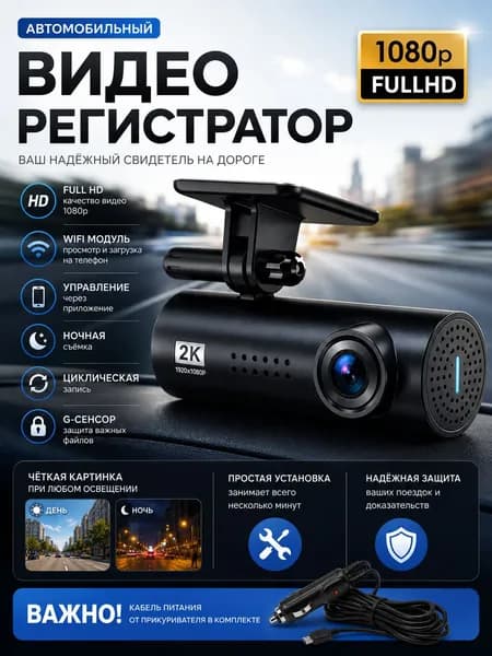 Видеорегистратор с WiFi разрешение 2К