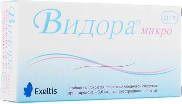 Видора Микро, таблетки покрыт. плен. об. 3 мг+0.02 мг, 28 шт.