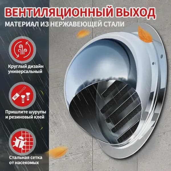 Выход вентиляционный стенной 100mm с в наружный металлический с решеткой и сеткой