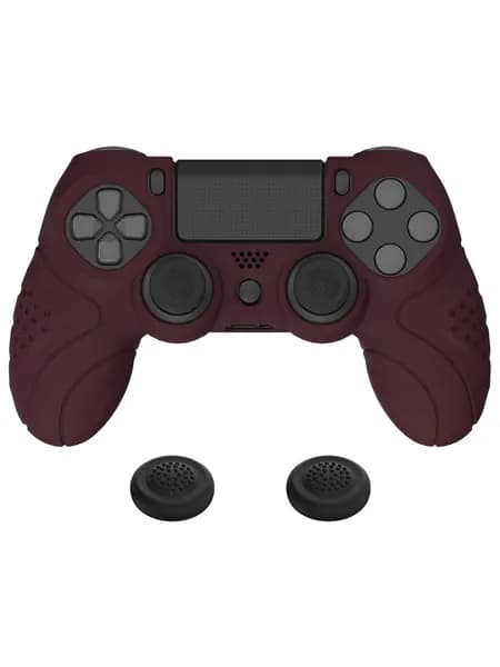 Силиконовый чехол для геймпада PS4 с накладками на стики, винно красный