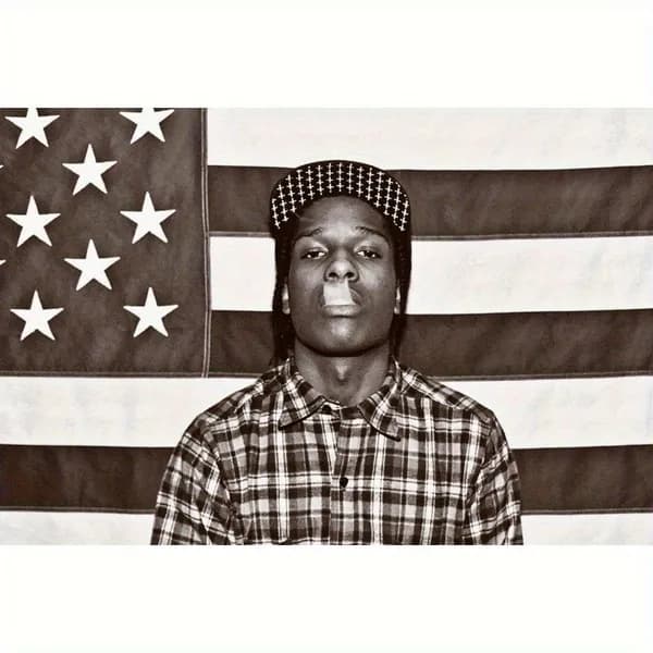 100-70 Музыкальный гобелен-флаг ASAP Rocky, черно-белый фон в стиле хип-хоп, качественный баннер для интерьера, оригинальный декор любителей рэп-культуры.
