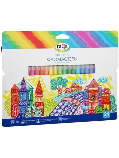Фломастеры Гамма "Классические", 24цв., смываемые, картон. упак., европодвес