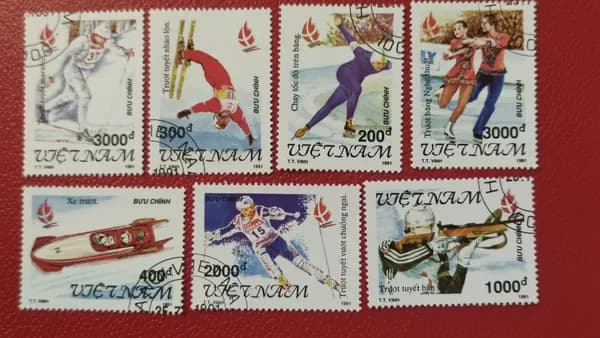 Марки Вьетнам 1991. Спорт. Серия: "Зимние Олимпийские игры - Альбервиль, Франция 1992". MNH. Гашение. См. фото