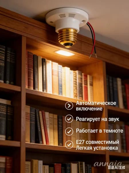 Патрон E27 с автоматическим датчиком звука и света, умное освещение, авто включение света при шуме в темноте
