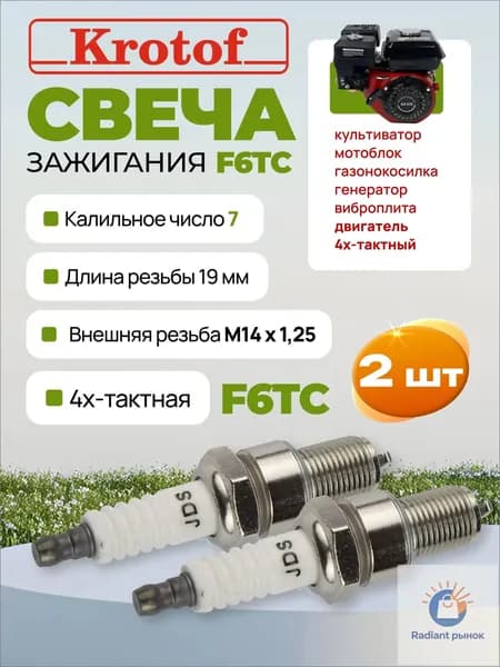 Свеча зажигания арт. JIDICH F6TC, 2 шт.