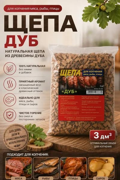 Щепа для шашлыка и копчения 300гр Дуб