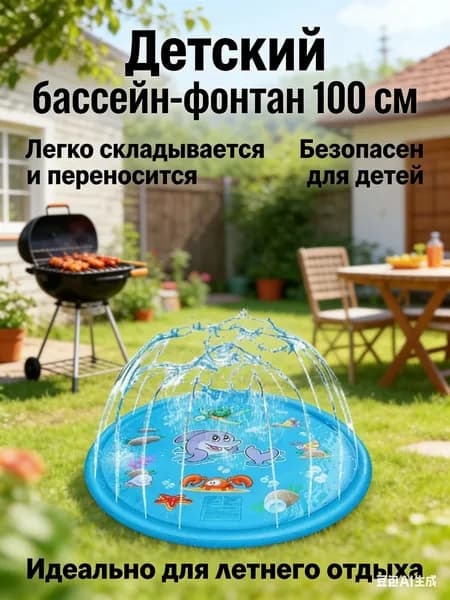 Детский надувной бассейн с фонтаном, 100 см
