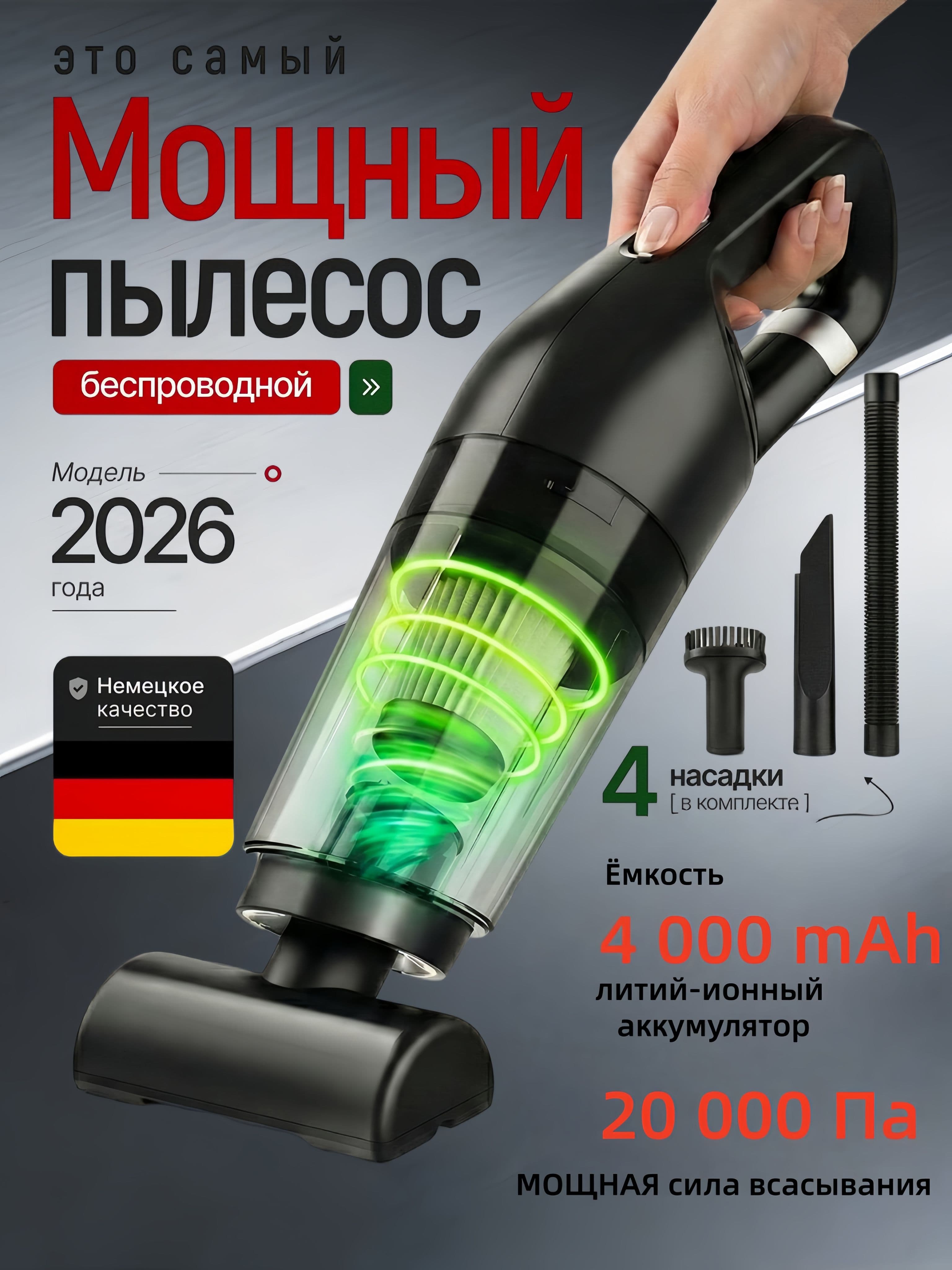 Пылесос для автомобиля беспроводной мощный JAIFAS/ Ручной портативный мини пылесос для салона машины и дома