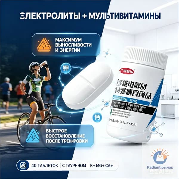 Электролиты спортивные в таблетках, комплекс изотоник с калием, магнием и таурином - Мультивитамины для фитнеса, бега и велоспорта, восполнение энергии, 40 шт.