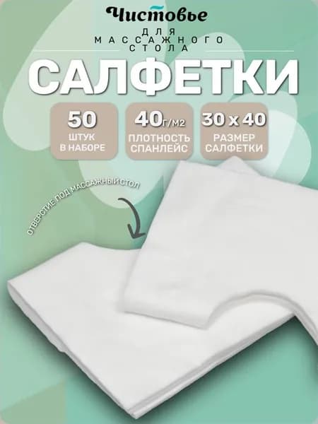 Одноразовые салфетки с отверстием для массажного стола, силиконовых подушек Спанлейс Белый 30х40 см/ 50 штук