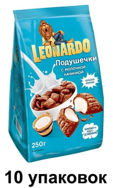 Leonardo Хлопья Подушечки с молoчной начинкой, 250 г, 10 уп