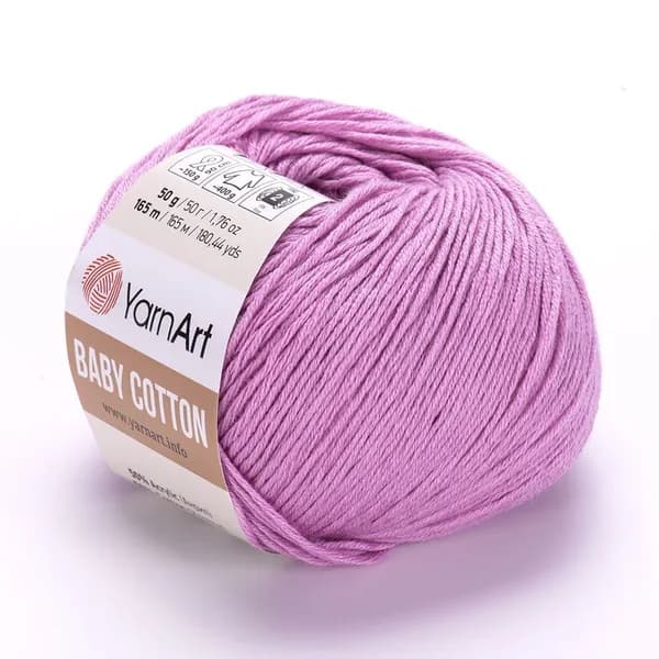 Пряжа Baby Cotton YarnArt - 415 (розовая сирень), 1 моток, 50% хлопок, 50% акрил (50г, 165м) нитки для вязания