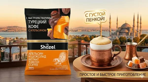 Турецкий кофе растворимый с пенкой в ассортименте, 100 г (Классический со сливками, Шоколад, Апельсин, Мята)
