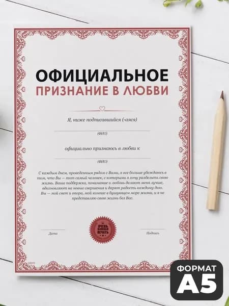 Грамота подарок - Признание в любви А5