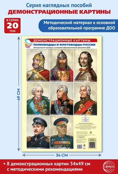 Демонстрационные картины ПОЛКОВОДЦЫ И ФЛОТОВОДЦЫ РОССИИ на подложке формата А3 | Цветкова Татьяна Владиславовна