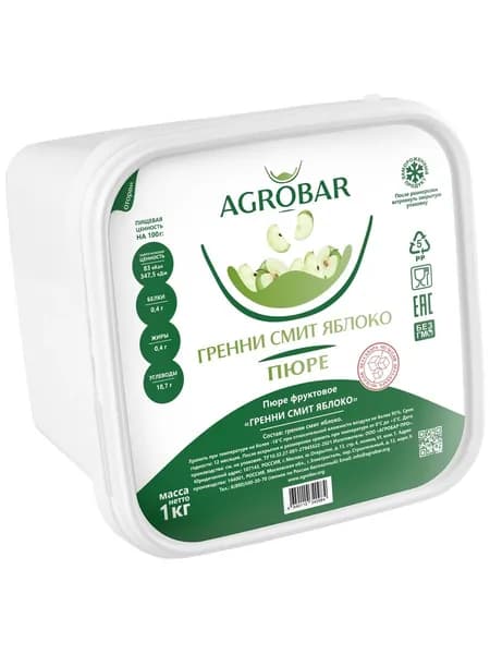 Пюре AGROBAR Яблоко Гренни Смит замороженное, 1 кг