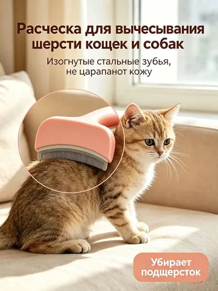 Щетка для удаления подшерстка кошек и собак, расческа с изогнутыми стальными зубьями