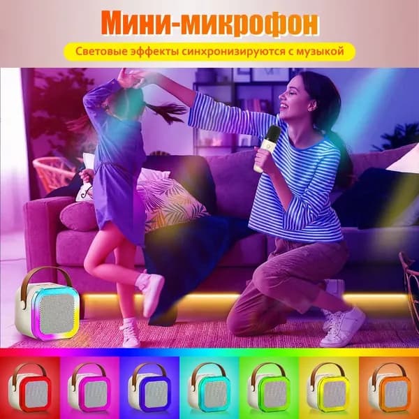 Портативная караоке система, колонка с двумя микрофонами.