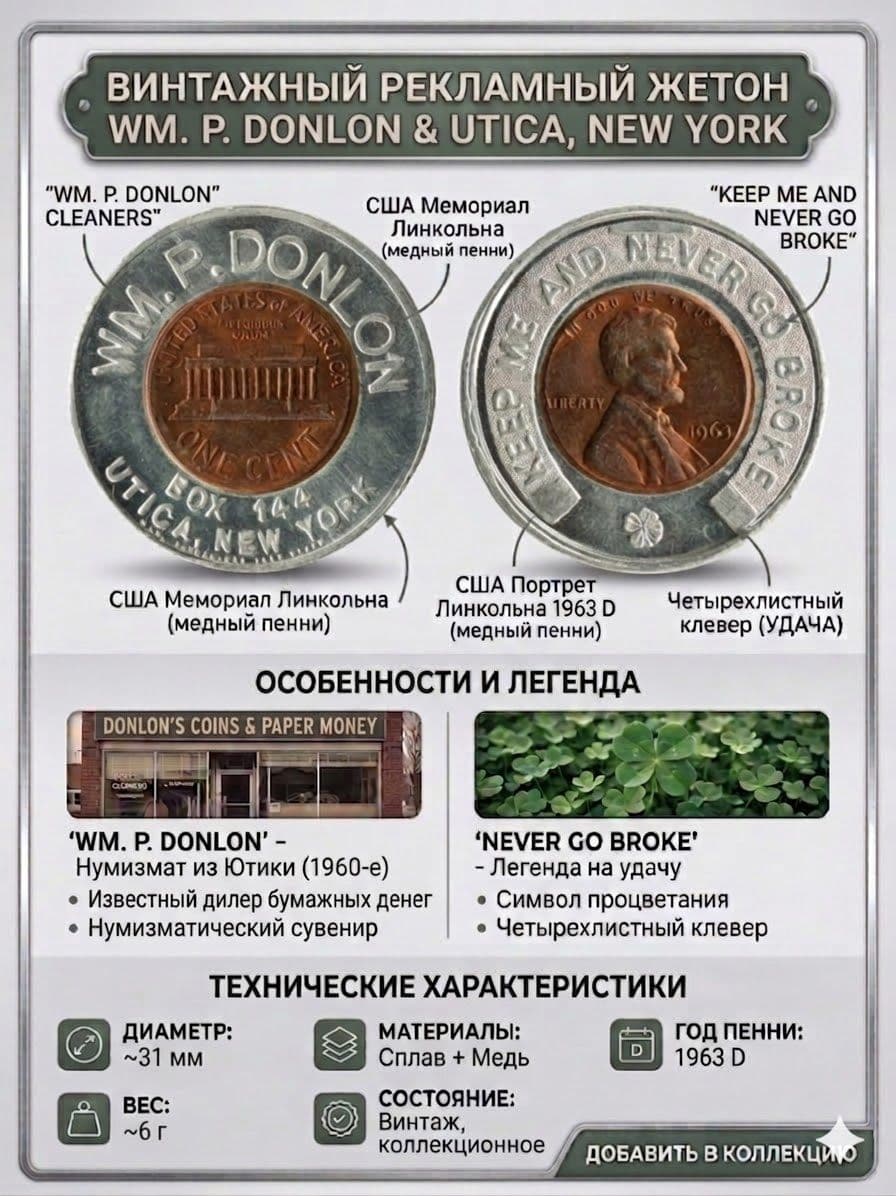 Жетон с 1 центом 1963 года США