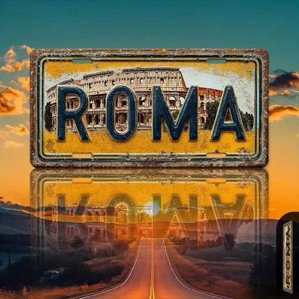 Декоративная металлическая табличка на стену Italy Roma винтаж 15х30 см