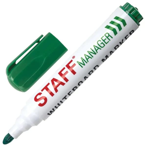 Маркер стираемый для белой доски ЗЕЛЕНЫЙ, 5 мм, с клипом // STAFF "Manager" WBM-491
