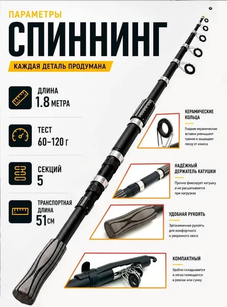 MegaYun Спиннинг, рабочая длина:  180 см , до 120 гр