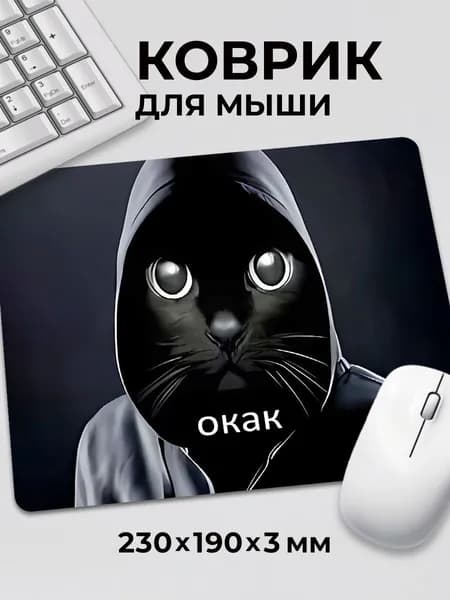 Коврик для мышки с приколом мем "Окак в капюшоне" с котом