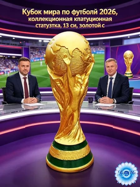 Кубок мира по футболу 2026, коллекционная статуэтка, 13 см, золотой с зелёным основанием