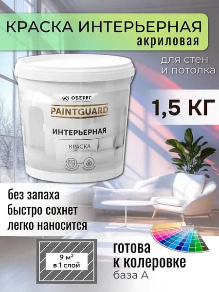 Краска интерьерная для стен и мебели белая - 1л/1,5кг НЕО