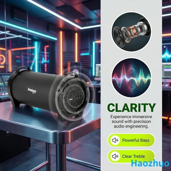 Сверхгромкий Bluetooth-динамик с мощным басом, ремень и входы TF/AUX для улицы, кемпинга, двора